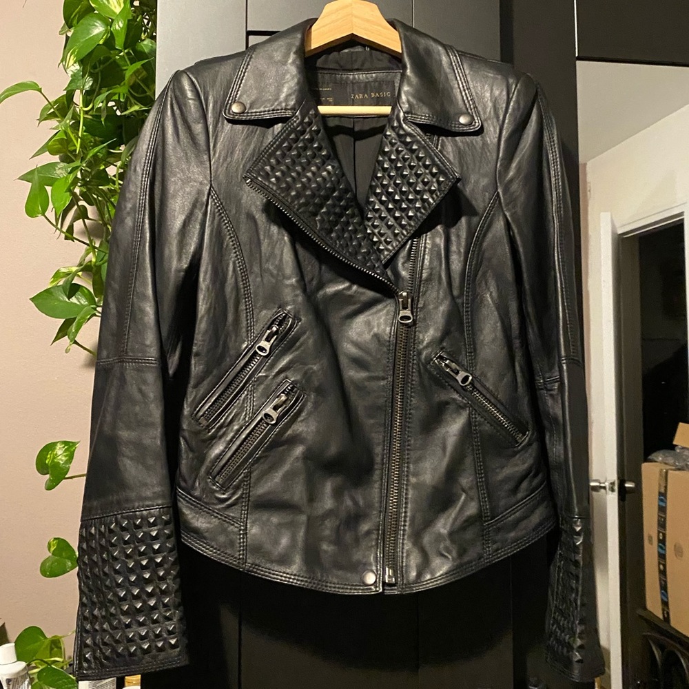 Zara lambskin genuine leather studded jacket